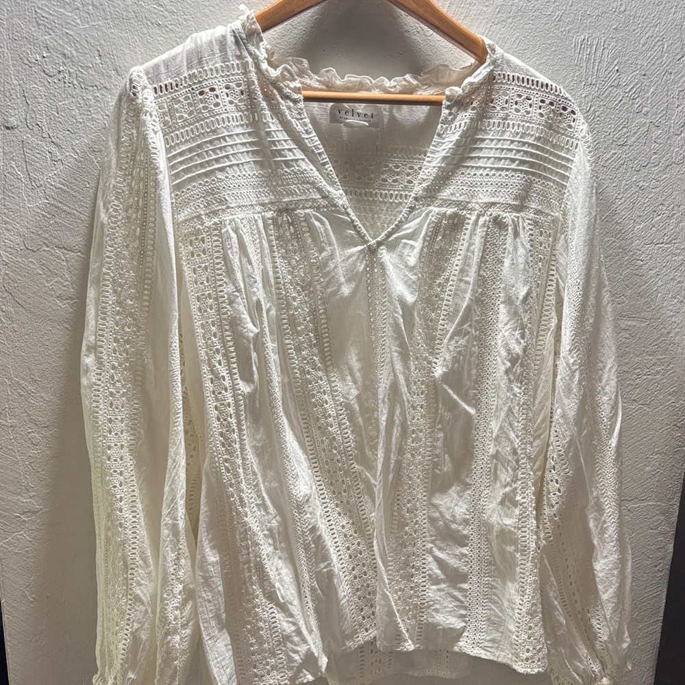 Velvet White Lace Blouse